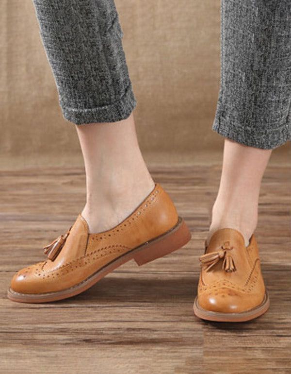 Klassische Geschnitzte Vintage-oxford-schuhe Mit Quaste