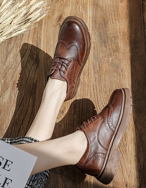 Oxford-schuhe Aus Echtem Leder Im Britischen Stil Mit Dickem Absatz