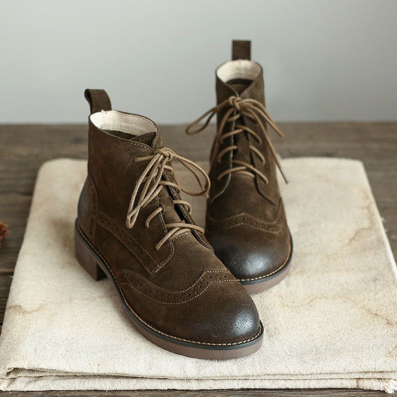 Vintage Oxford-stiefel Aus Echtem Leder Und Wildleder