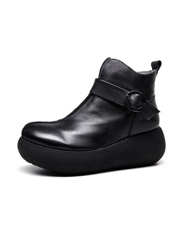 Damen Retro-lederschnalle Plateaustiefel