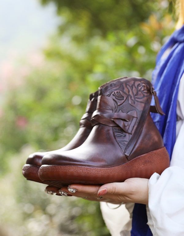 Frühling Herbst Runde Kopf Handgefertigte Vintage Keilstiefel