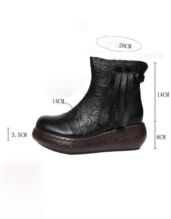 Geprägte Handgefertigte Retro-keilstiefel Aus Leder