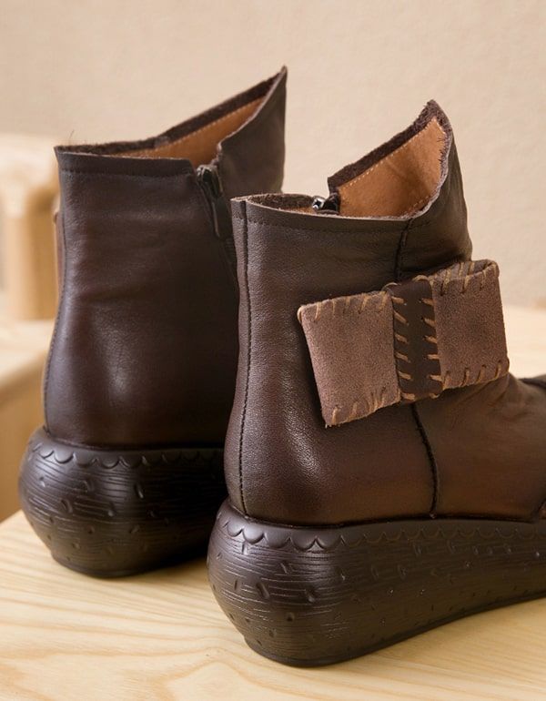 Handgemachte Bequeme Retro-leder-plateaustiefel Für Damen