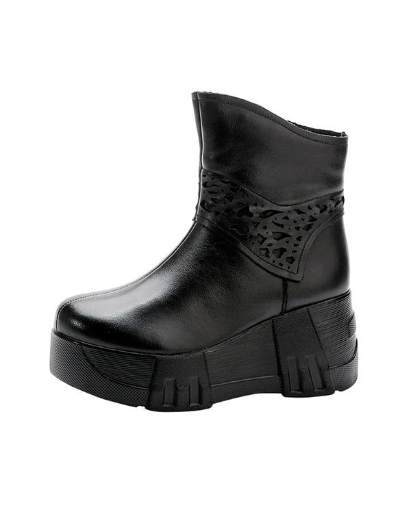 Handgemachte Geschnitzte Retro-wedge-booties Mit Mittlerem Rohr