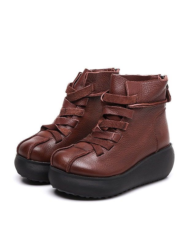 Herbst Winter Handgefertigte Retro-lederstiefel Mit Dicken Sohlen