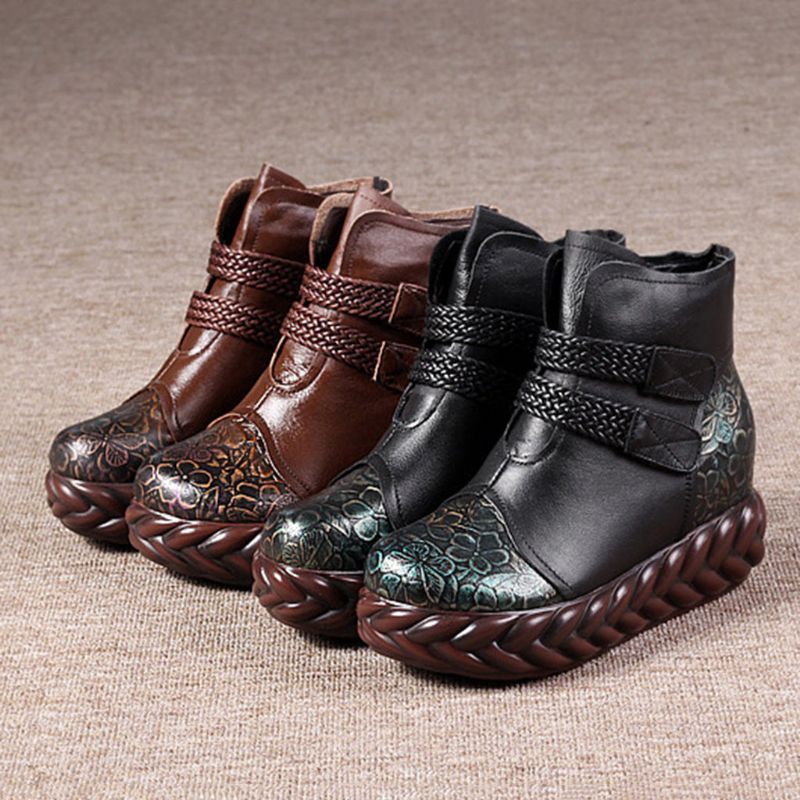 Herbst Winter Handgefertigte Retro Plateaustiefel