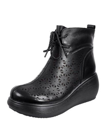 Retro-hohlschnürstiefel Aus Leder Mit Keilabsatz Schwarz