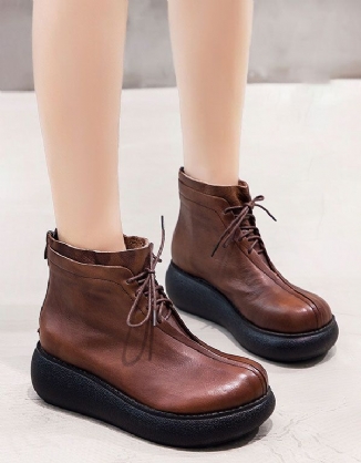 Retro-leder-frauen-keil-kurzstiefel