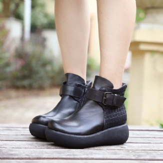 Retro Leder Handgefertigte Keilstiefel Für Damen