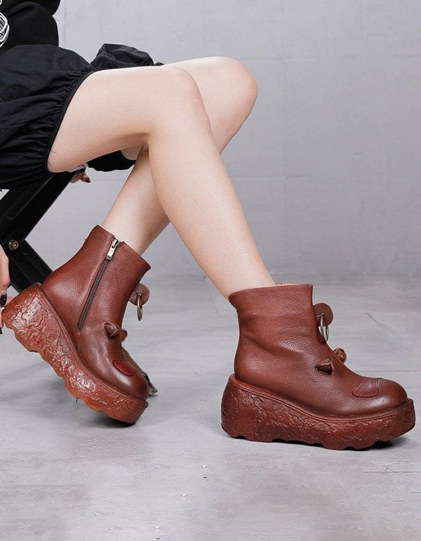 Wasserdichte Retro-plateaustiefel Aus Leder Für Herbst Und Winter