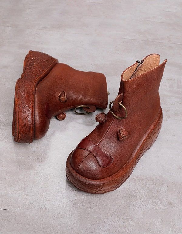 Wasserdichte Retro-plateaustiefel Aus Leder Für Herbst Und Winter