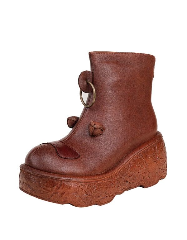 Wasserdichte Retro-plateaustiefel Aus Leder Für Herbst Und Winter