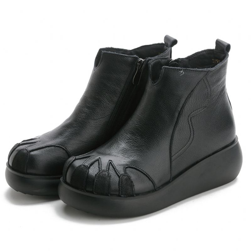 Winterstiefel Aus Samt Mit Dickem Boden Im Retro-stil Aus Leder